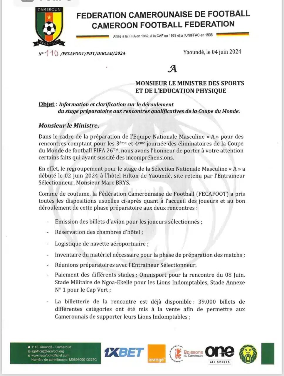  « seuls les membres de l’encadrement nommés par la Fécafoot… »