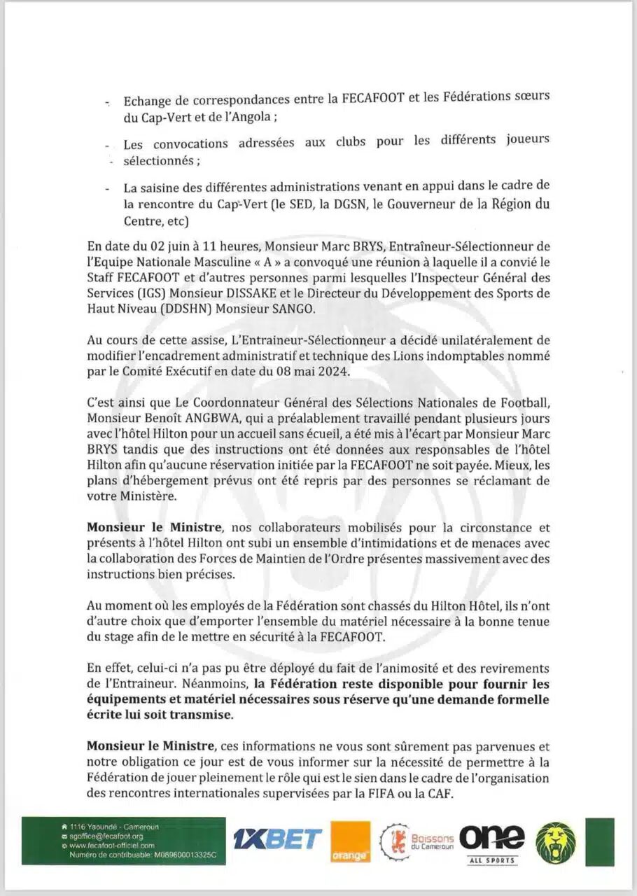  « seuls les membres de l’encadrement nommés par la Fécafoot… »