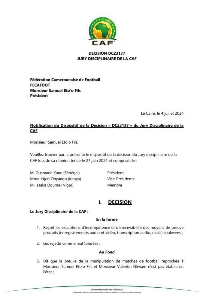 L'intégralité de la condamnation de Samuel Eto’o dévoilée